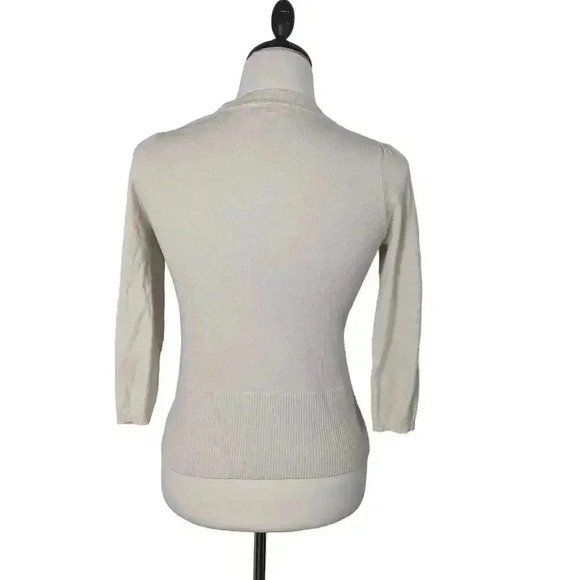 Loft Womens Cream Knit Deep V-neck Cardigan 3/4 Sleeve Size XS - Picture 6 of 9